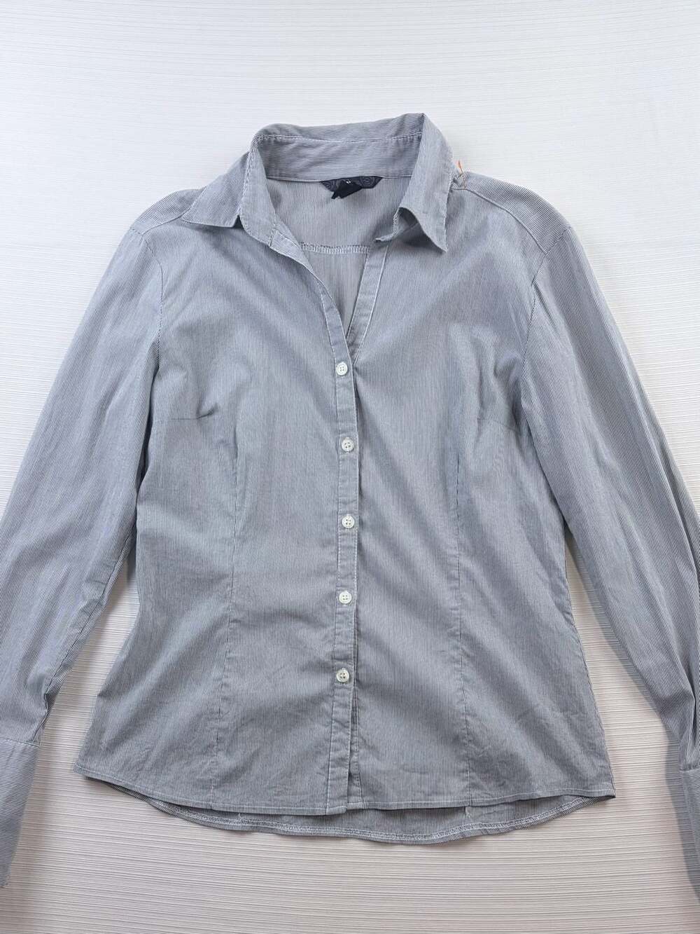 H&M Button Up Striped Shirt Size US 8 Grey White Long Sleeve
